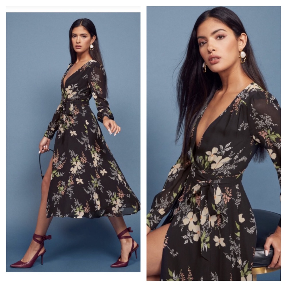 Reformation Susanna Midi Wrap Dress in Isabella